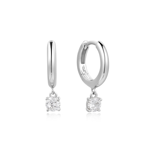 Ania Haie Rhodium-Plated Sterling Silver Drop Solitaire Huggies