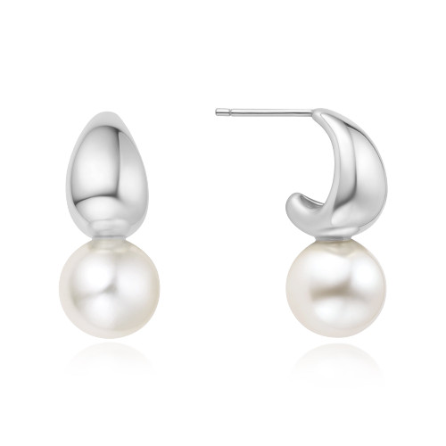 Ania Haie Rhodium-Plated Sterling Silver Simulated Pearl Dome Hoop Earrings