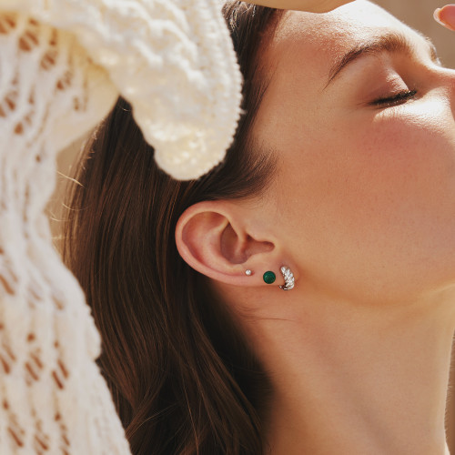Ania Haie Rhodium-Plated Sterling Silver Malachite Sphere Stud Earrings