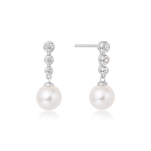 Ania Haie Rhodium-Plated Sterling Silver Tennis Beaded Stone Stud Earrings