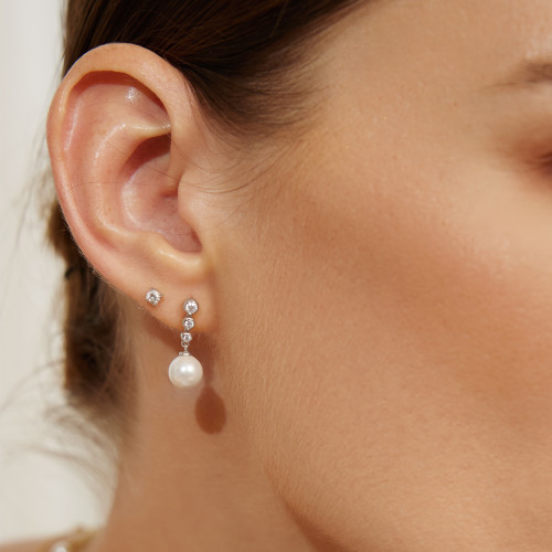 Ania Haie Rhodium-Plated Sterling Silver Tennis Beaded Stone Stud Earrings