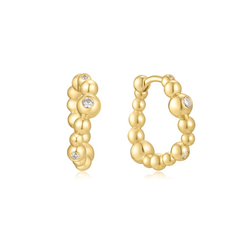 Ania Haie Gold-Plated Sterling Silver Bezel Beaded Curved Huggie Hoop Earrings