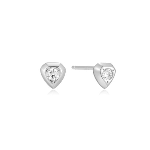 Ania Haie Rhodium-Plated Sterling Silver Sparkling Shield Stud Earrings