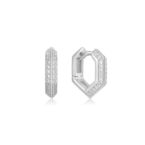 Ania Haie Rhodium-Plated Sterling Silver Sparkling Shield Huggie Hoop Earrings