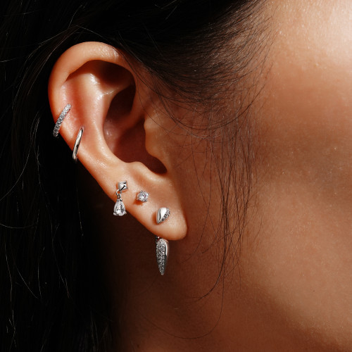 Ania Haie Rhodium-Plated Sterling Silver Sparkling Puffy Spike Ear Jackets