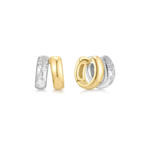 Ania Haie Two-Tone Plated Sterling Silver Duet Huggie Hoop Earrings E069-08T