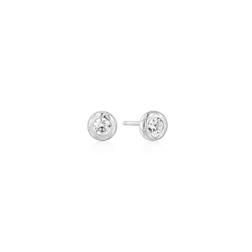 Ania Haie Rhodium-Plated Sterling Silver Textured Bezel-Set Stud Earrings