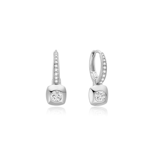 Ania Haie Rhodium-Plated Sterling Silver Modern Bezel-Set Huggie Hoop Earrings