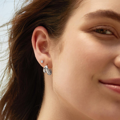 Ania Haie Rhodium-Plated Sterling Silver Dome Huggie Hoop Earrings