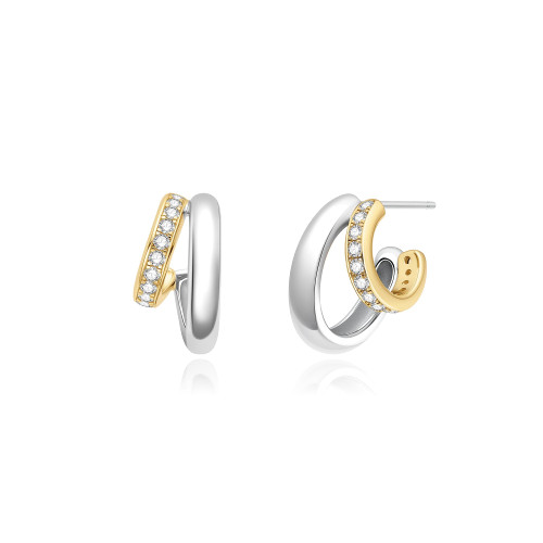 Ania Haie Two-Tone Plated Sterling Silver Sparkling Stud Hoop Earrings