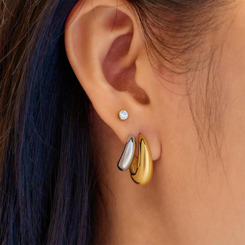 Ania Haie Two-Tone Plated Sterling Silver Dome Stud Hoop Earrings