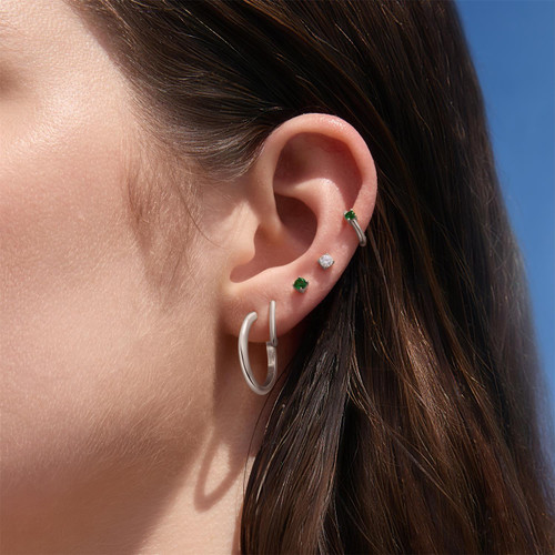 Ania Haie Rhodium-Plated Sterling Silver Green Huggie Hoop Earrings