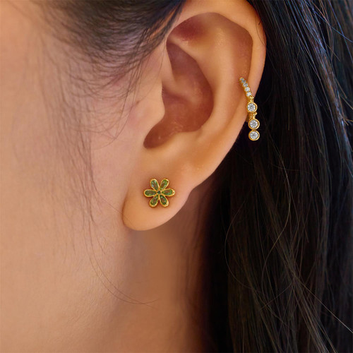 Ania Haie Gold-Plated Sterling Silver Mint Green Floral Stud Earrings