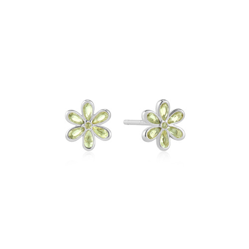 Ania Haie Rhodium-Plated Sterling Silver Mint Green Floral Stud Earrings