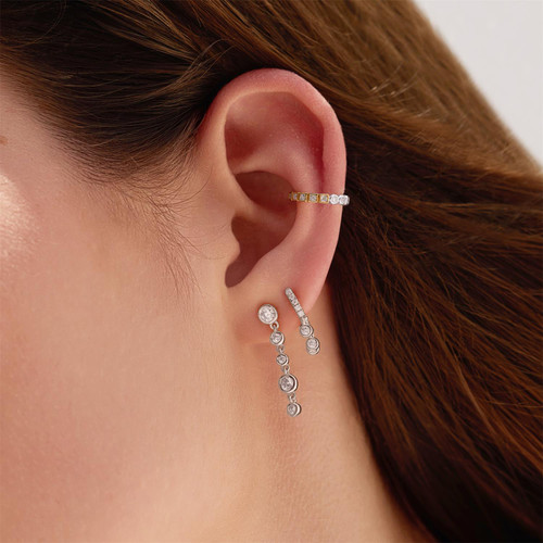Ania Haie Rhodium-Plated Sterling Silver Trio-Drop Huggie Hoop Earrings
