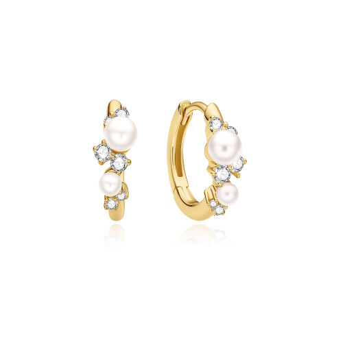 Ania Haie Gold-Plated Sterling Silver Simulated Pearl Cluster Huggie Hoop Earrings