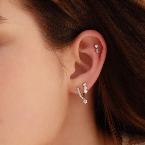 Ania Haie Rhodium-Plated Sterling Silver Trio Sparkle Huggie Hoop Earrings