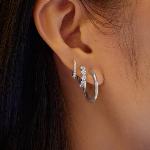 Ania Haie Rhodium-Plated Sterling Silver Quintet Sparkle Huggie Hoop Earrings