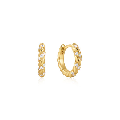 Ania Haie Gold-Plated Sterling Silver Sparkle Twisted Huggie Hoop Earrings
