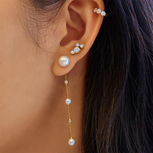Ania Haie Gold-Plated Sterling Silver Cascade Simulated Pearl Drop Stud Earrings