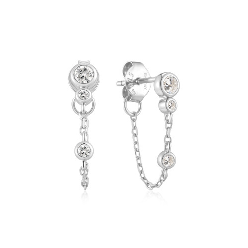 Ania Haie Rhodium-Plated Sterling Silver Bezel-Set Drop Chain Stud Earrings
