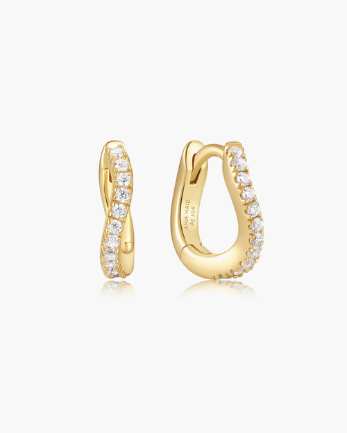 Ania Haie Gold-Plated Sterling Silver Slim Pave Wave Huggie Hoop Earrings