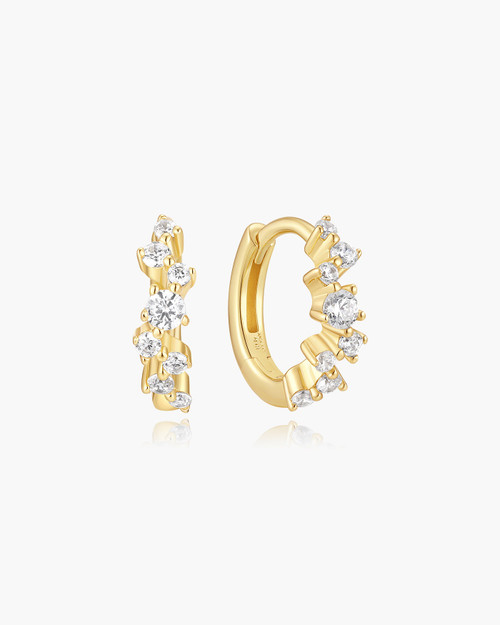 Ania Haie Gold-Plated Sterling Silver Zig-Zag Pave Huggie Hoop Earrings