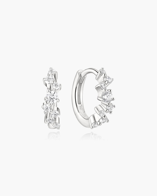 Ania Haie Rhodium-Plated Sterling Silver Zig-Zag Pave Huggie Hoop Earrings