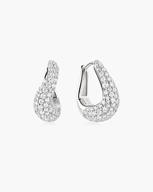 Ania Haie Rhodium-Plated Sterling Silver Pave Wave Huggie Hoop Earrings