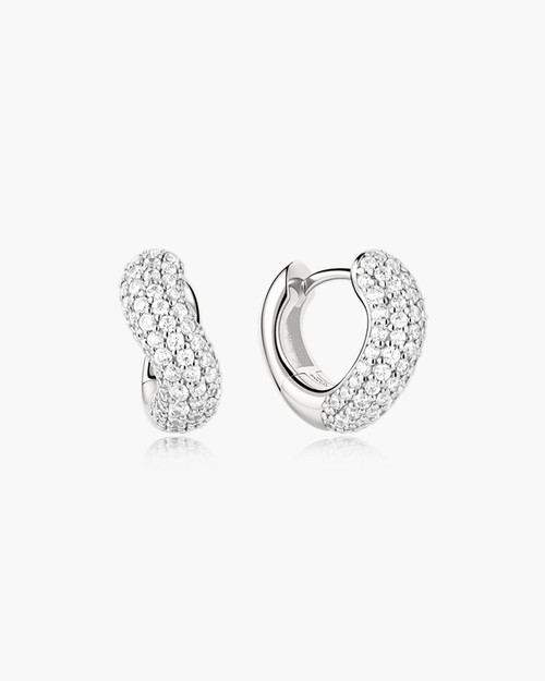Ania Haie Rhodium-Plated Sterling Silver Chunky Pave Wave Huggie Hoop Earrings
