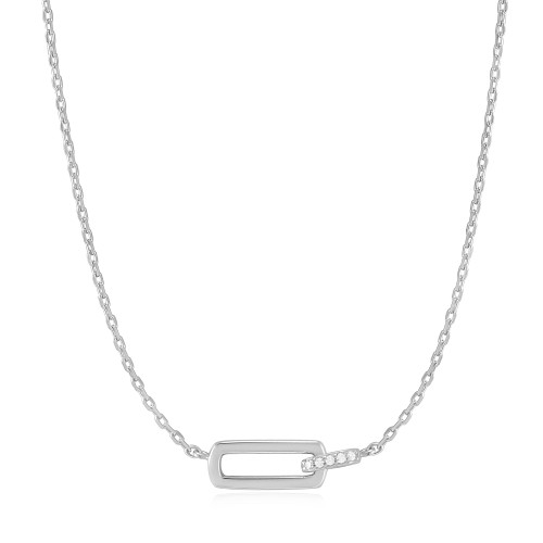 17"+2" Ania Haie Rhodium-Plated Sterling Silver Glam Interlock Necklace