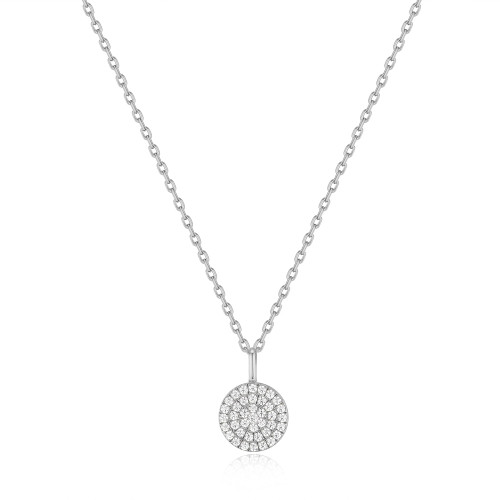 16"+2" Ania Haie Rhodium-Plated Sterling Silver Glam Disc Pendant Necklace