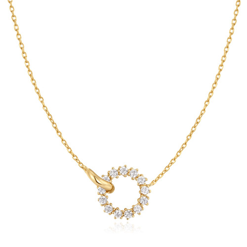 17"+2" Ania Haie Gold-Plated Sterling Silver Interlinked Circles Pave Necklace