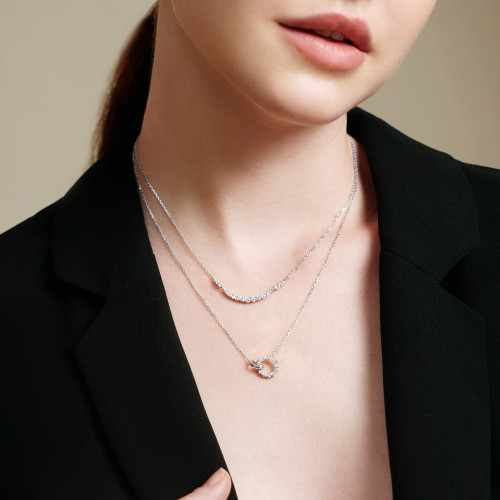 17"+2" Ania Haie Rhodium-Plated Sterling Silver Circles Pave Necklace