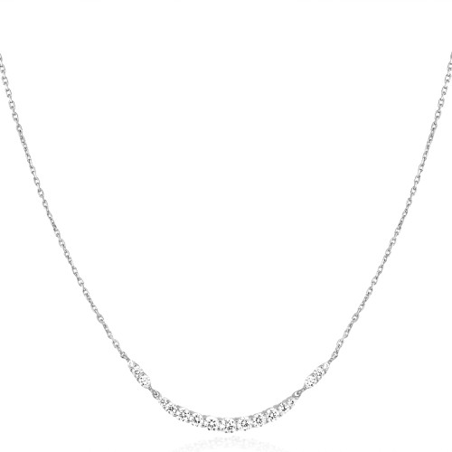 16"+2" Ania Haie Rhodium-Plated Sterling Silver Arc Pave Necklace