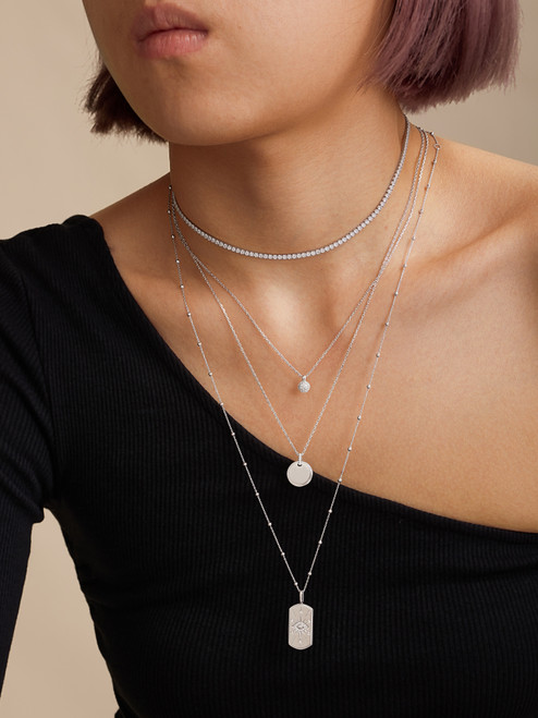 16"+2" Ania Haie Rhodium-Plated Sterling Silver Sphere Pave Necklace