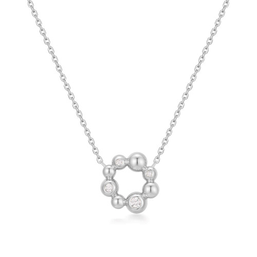 17"+2" Ania Haie Rhodium-Plated Sterling Silver Beaded Circle Necklace