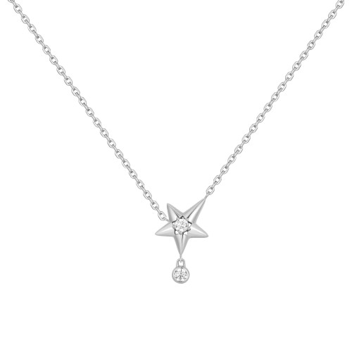 16"+2" Ania Haie Rhodium-Plated Sterling Silver Sparkling Star Drop Necklace