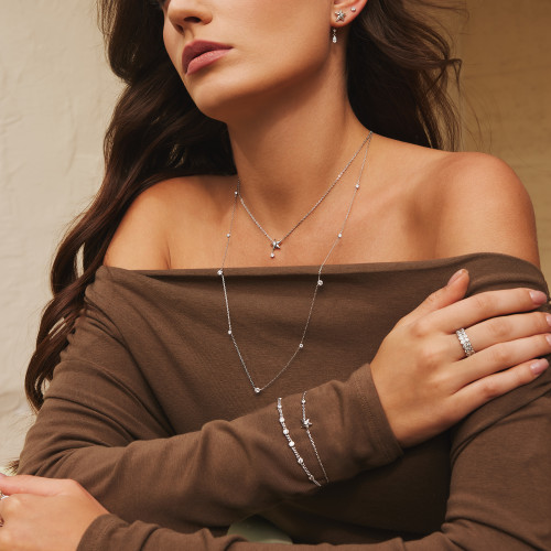 16"+2" Ania Haie Rhodium-Plated Sterling Silver Sparkling Star Drop Necklace
