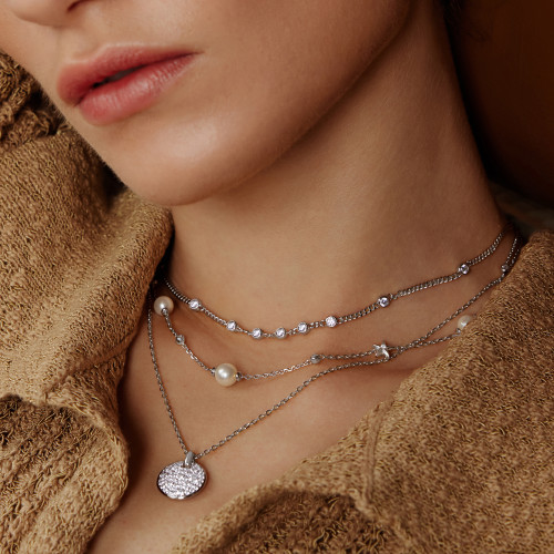 16"+2" Ania Haie Rhodium-Plated Sterling Silver Round Stone Chain Necklace