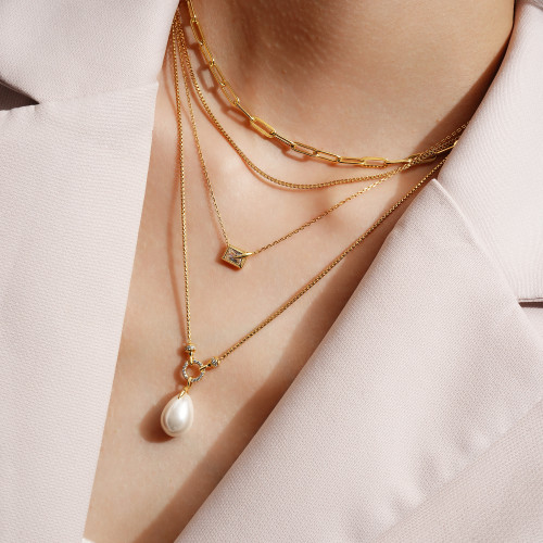 19"+2" Ania Haie Gold-Plated Sterling Silver Linked Simulated Pearl Pendant Necklace