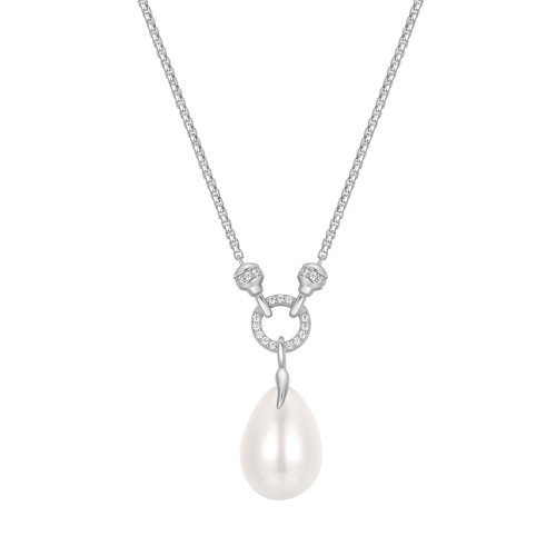 19"+2" Ania Haie Rhodium-Plated Sterling Silver Simulated Pearl Pendant Necklace