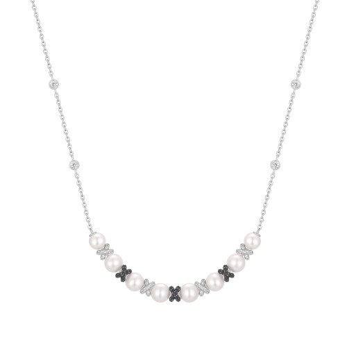 16"+2" Ania Haie Two-Tone Plated Sterling Silver Braided Simulated Pearl Necklace