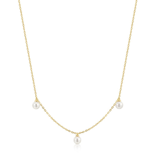 15"+2" Ania Haie Gold-Plated Sterling Silver Triple Simulated Pearl Station Necklace