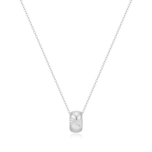 18"+2" Ania Haie Rhodium-Plated Sterling Silver Puffed Rivulet Pave Necklace