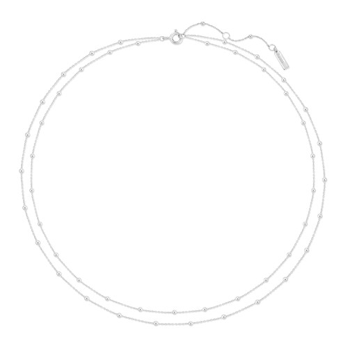 Ania Haie Rhodium-Plated Sterling Silver Double Chain Bead Station Necklace