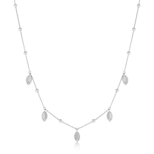16"+3" Ania Haie Rhodium-Plated Sterling Silver Leaf Station Necklace