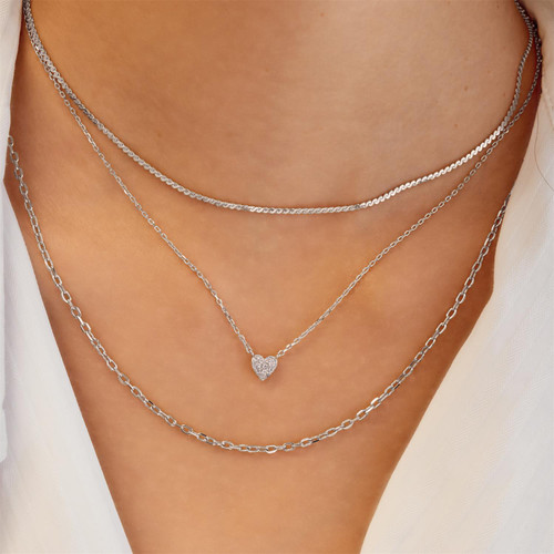 16"+3" Ania Haie Rhodium-Plated Sterling Silver Pave Heart Necklace
