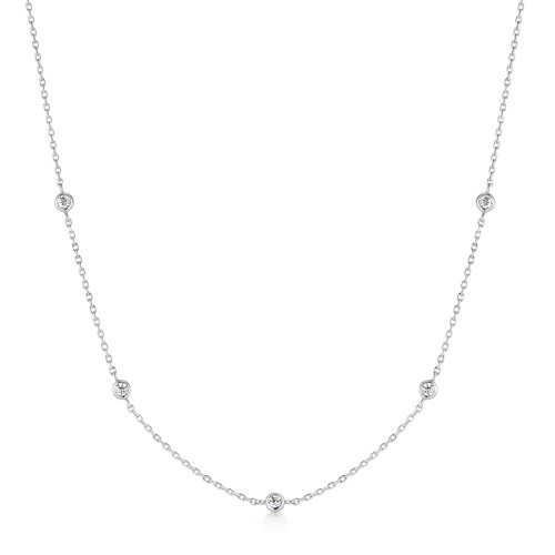 15"+2" Ania Haie Rhodium-Plated Sterling Silver Bezel-Set Station Necklace