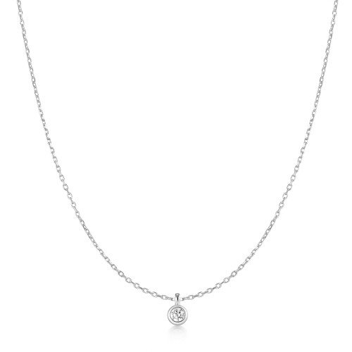 16"+3" Ania Haie Rhodium-Plated Sterling Silver Bezel-Set Solitaire Necklace